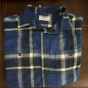 Old Navy Navy and Green Plaid Flannel Shirt